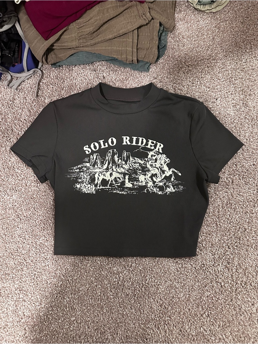 Solo Rider Graphic Crop Top - Black with White Print